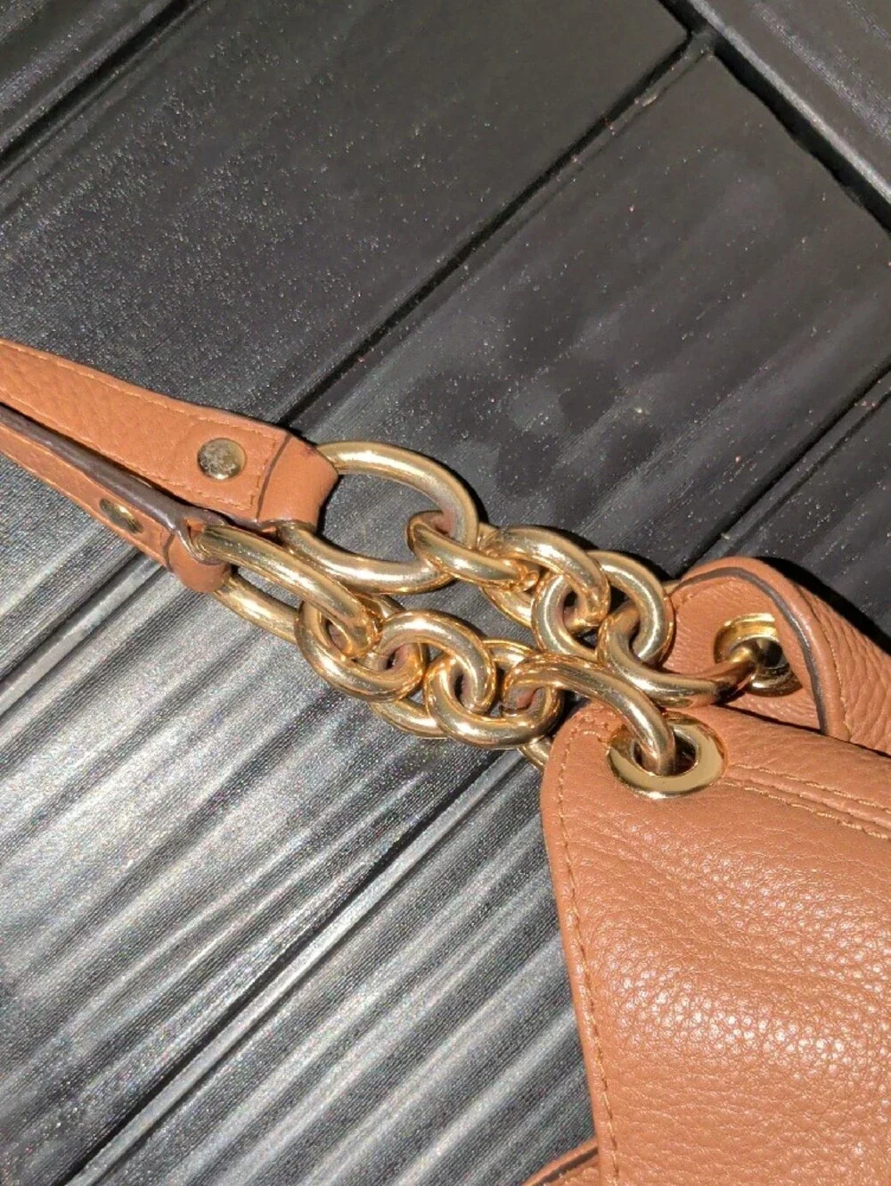 Michael Kors Cognac Pebbled Leather Shoulder Hobo with Gold Logo
